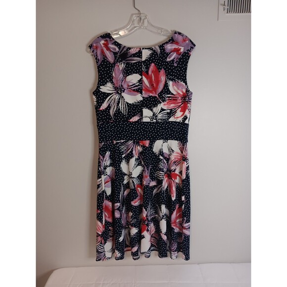 London Times Floral Fit And Flare Dress Sz 14 Blue - Picture 5 of 5
